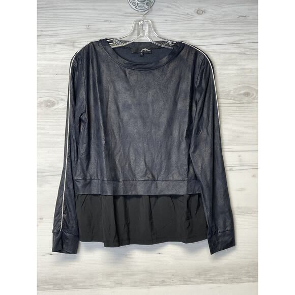 Gottex Studio Pullover Womens Small Black Metallic Sheen Long Sleeve Layered Top - Picture 1 of 9